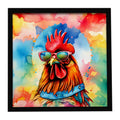 Hippie Animal Red Rooster Framed Metal Print Bathroom, Kitchen, Office, Home Decor Wall Art Ready to Hang, Square, 8X8