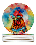 Hippie Animal Red Rooster Large Sandstone Coasters Pack of 4 Absorbent Round Coasters Decor Gifts for Men or Women, 4 in, Multicolor