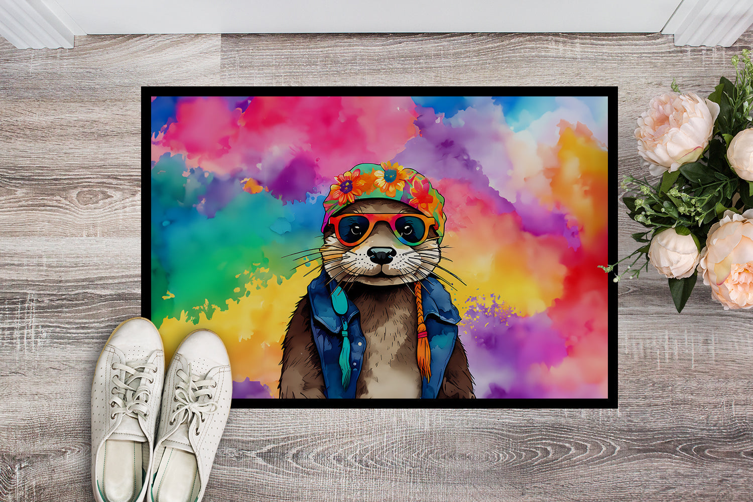 Hippie Animal Otter Doormat Indoor Outdoor 18H X 27W Front Door Mat Rugs for Entryway, Non Slip Washable