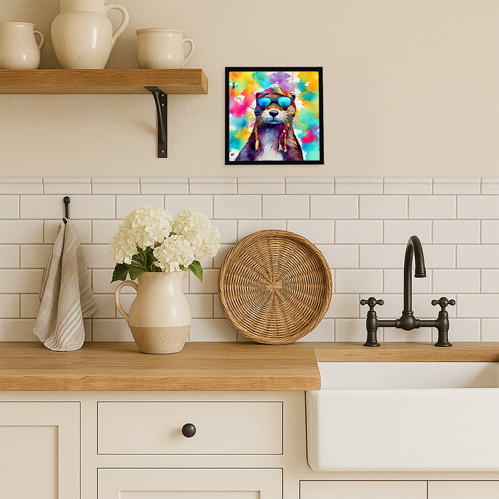 Hippie Animal Otter Framed Metal Print Bathroom, Kitchen, Office, Home Decor Wall Art Ready to Hang, Square, 8X8