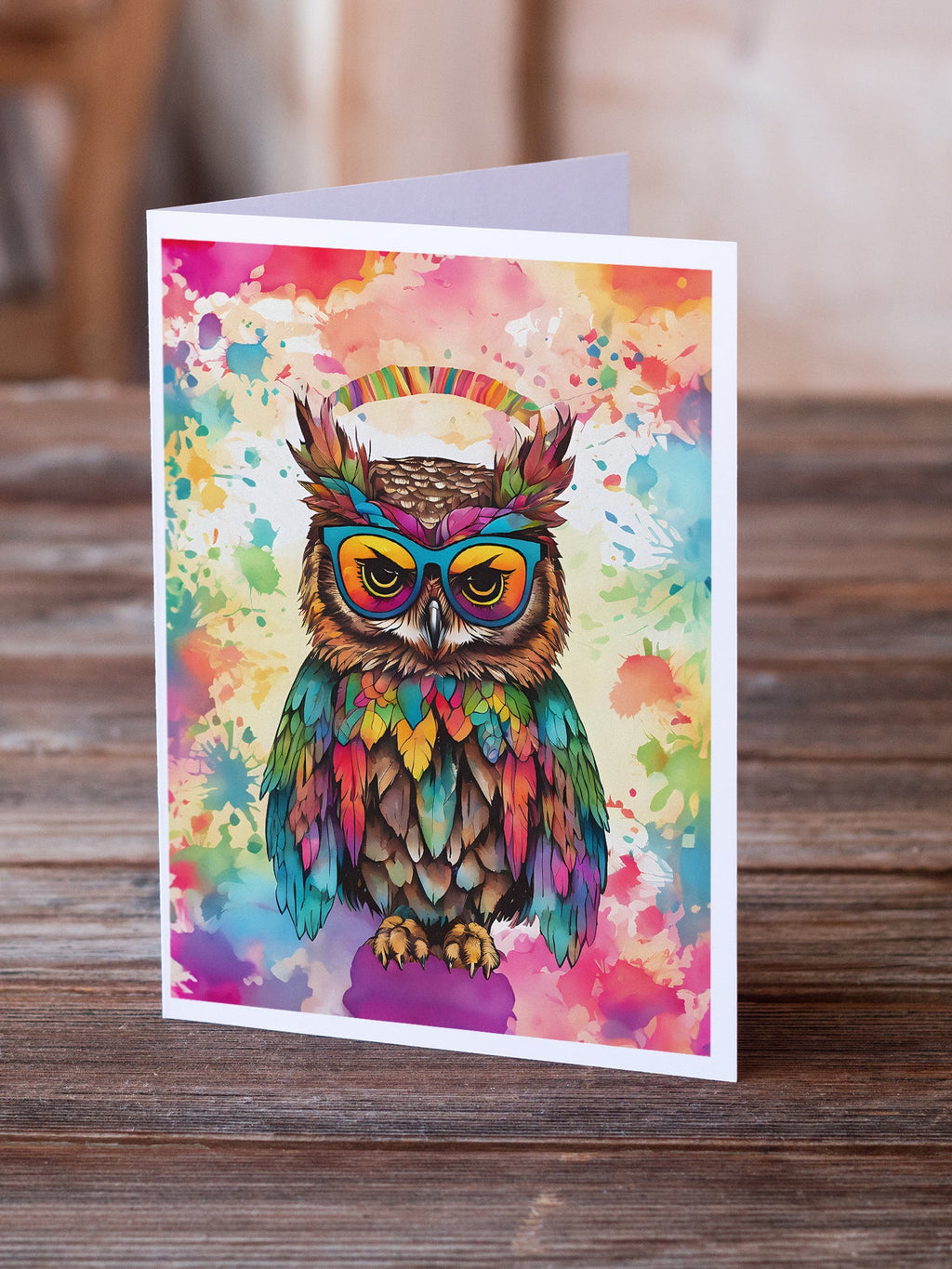 Hippie Animal Owl Greeting Cards Pack of 8 Blank Cards with Envelopes Whimsical A7 Size 5x7