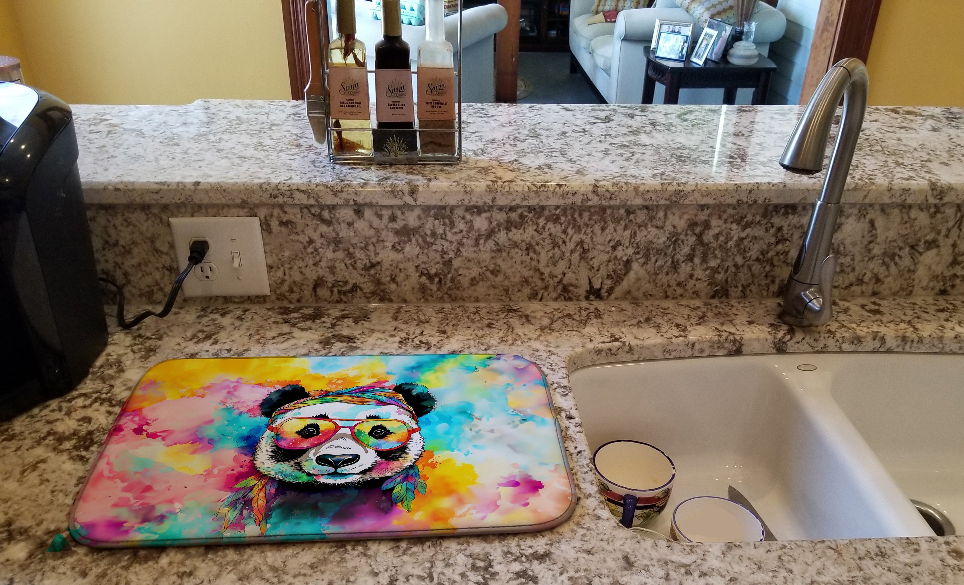 Hippie Animal Panda Dish Drying Mat Absorbent Dish Drying Mat Pad for Kitchen Counter Dish Drainer Mat for Countertop, 14 x 21", Multicolor