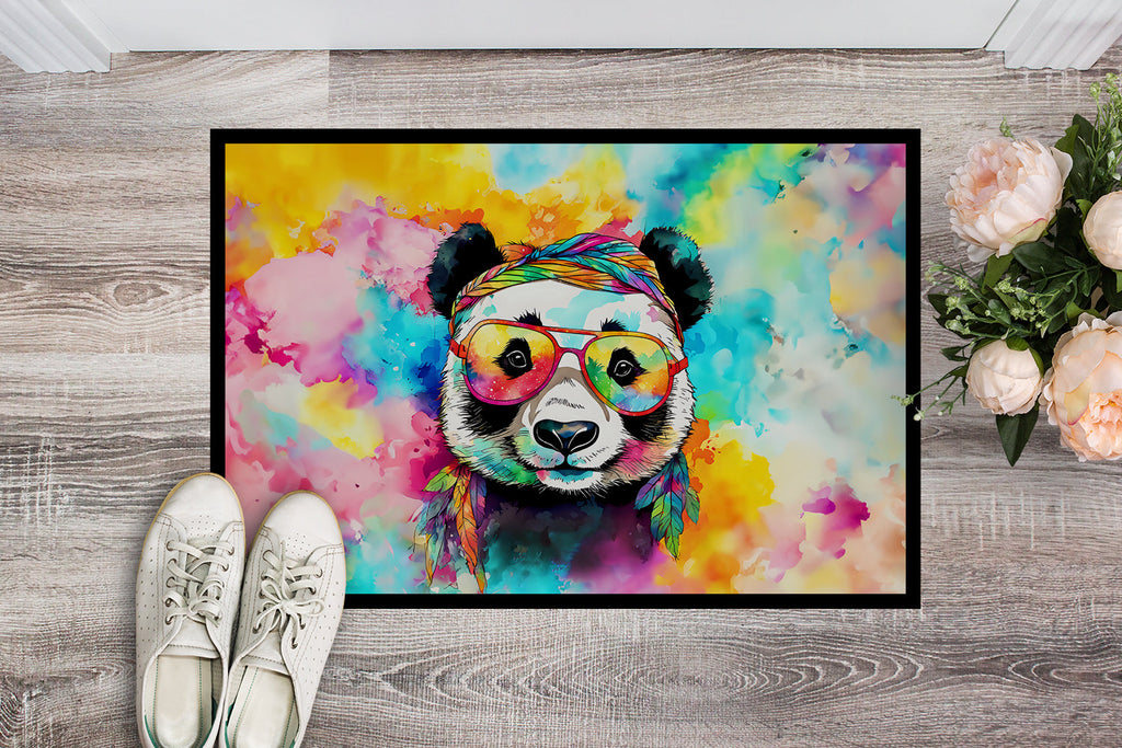 Hippie Animal Panda Doormat Indoor Outdoor 18H X 27W Front Door Mat Rugs for Entryway, Non Slip Washable