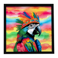 Hippie Animal Parrot Framed Metal Print Bathroom, Kitchen, Office, Home Decor Wall Art Ready to Hang, Square, 8X8