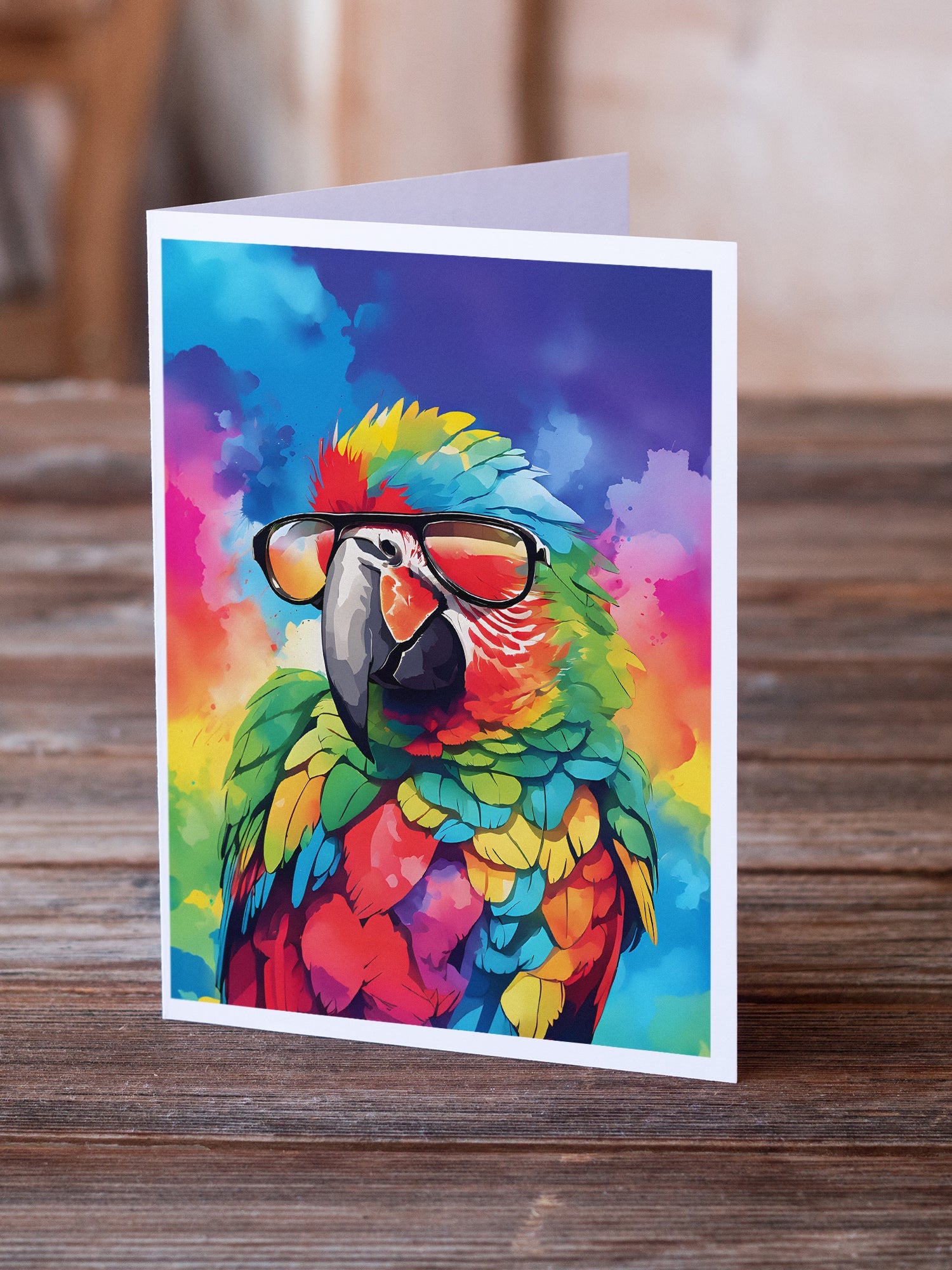 Hippie Animal Parrot Greeting Cards Pack of 8 Blank Cards with Envelopes Whimsical A7 Size 5x7