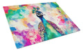 Hippie Animal Peacock Cutting Board Tempered Glass Kitchen Cutting Surface, Heat Resistant Chopping, Non-Slip Feet, Food Prep & Serving