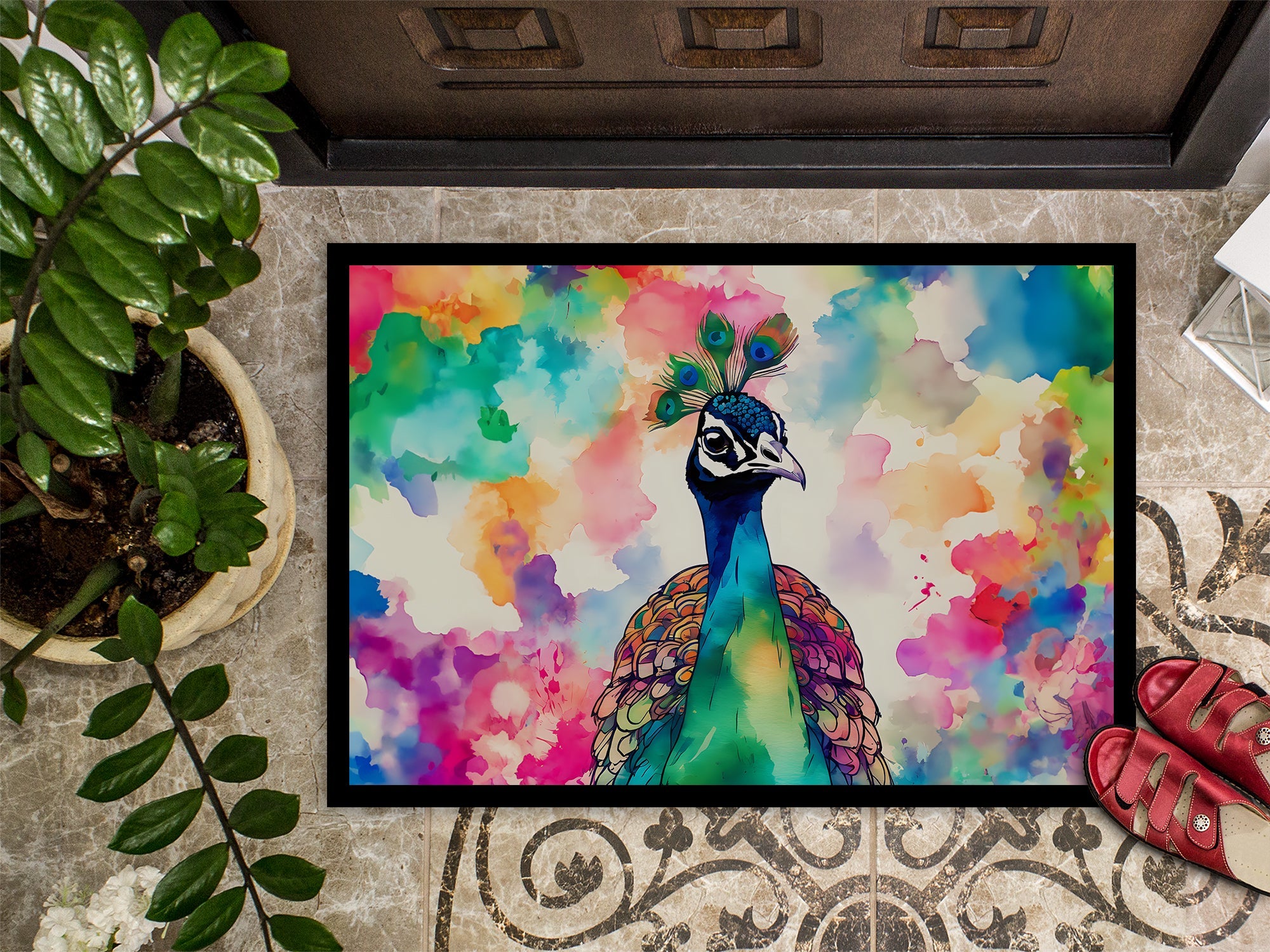 Hippie Animal Peacock Doormat Indoor Outdoor 18H X 27W Front Door Mat Rugs for Entryway, Non Slip Washable
