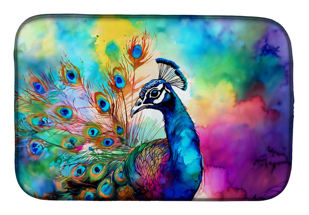 Hippie Animal Peacock Dish Drying Mat Absorbent Dish Drying Mat Pad for Kitchen Counter Dish Drainer Mat for Countertop, 14 x 21", Multicolor