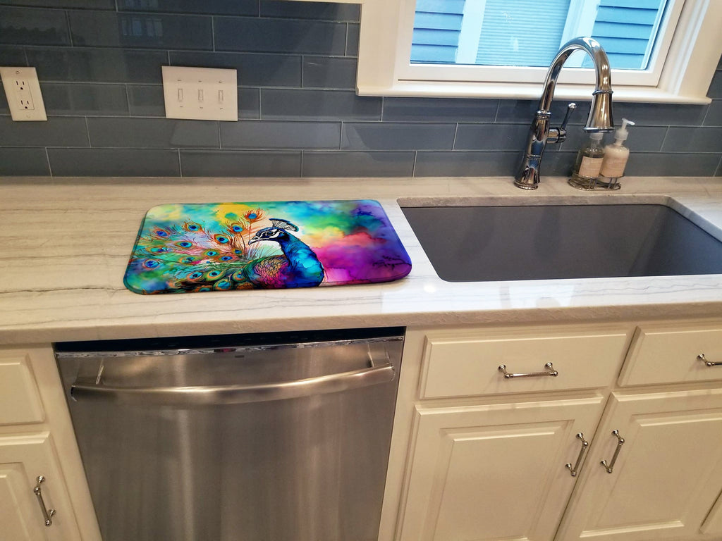 Hippie Animal Peacock Dish Drying Mat Absorbent Dish Drying Mat Pad for Kitchen Counter Dish Drainer Mat for Countertop, 14 x 21", Multicolor