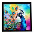 Hippie Animal Peacock Framed Metal Print Bathroom, Kitchen, Office, Home Decor Wall Art Ready to Hang, Square, 8X8