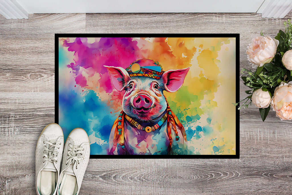 Hippie Animal Pig Doormat Indoor Outdoor 24H X 36W Front Door Mat Rugs for Entryway, Non Slip Washable Low Pile,