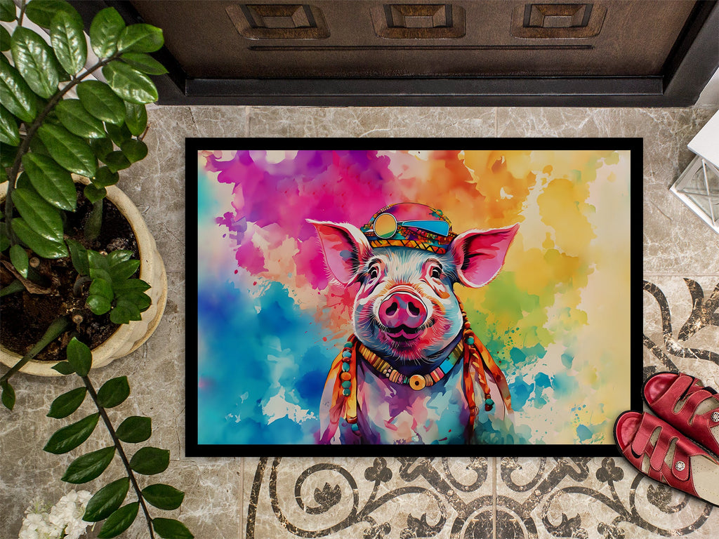 Hippie Animal Pig Doormat Indoor Outdoor 24H X 36W Front Door Mat Rugs for Entryway, Non Slip Washable Low Pile,