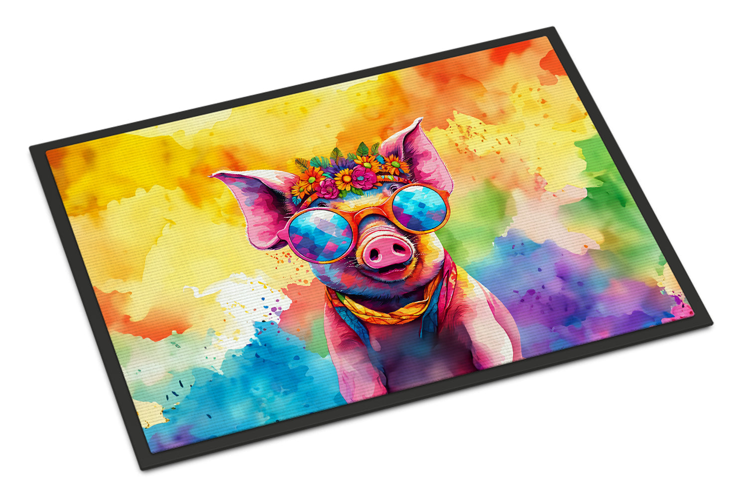 Hippie Animal Pig Doormat Indoor Outdoor 18H X 27W Front Door Mat Rugs for Entryway, Non Slip Washable