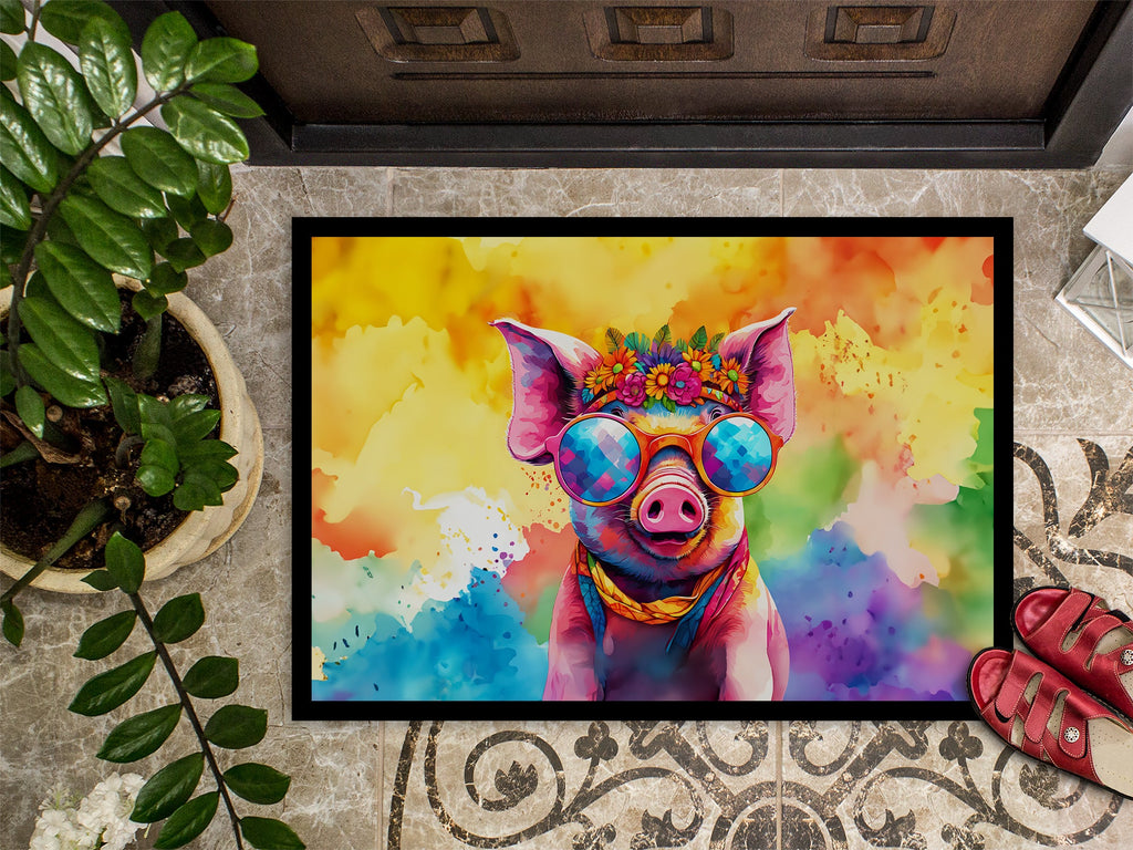 Hippie Animal Pig Doormat Indoor Outdoor 18H X 27W Front Door Mat Rugs for Entryway, Non Slip Washable
