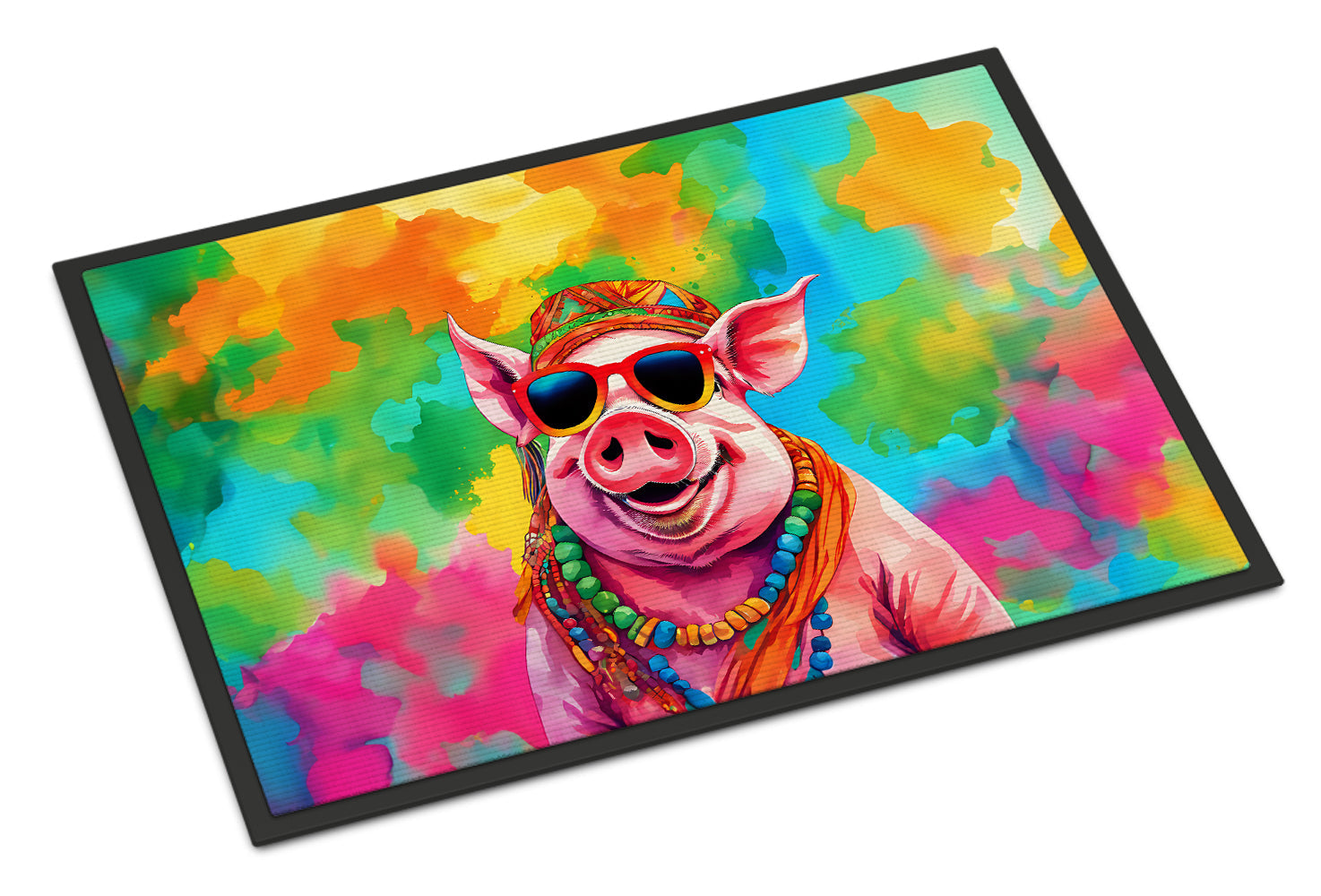 Hippie Animal Pig Doormat Indoor Outdoor 24H X 36W Front Door Mat Rugs for Entryway, Non Slip Washable Low Pile,