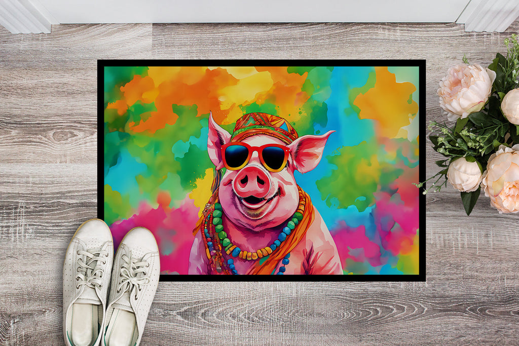 Hippie Animal Pig Doormat Indoor Outdoor 18H X 27W Front Door Mat Rugs for Entryway, Non Slip Washable
