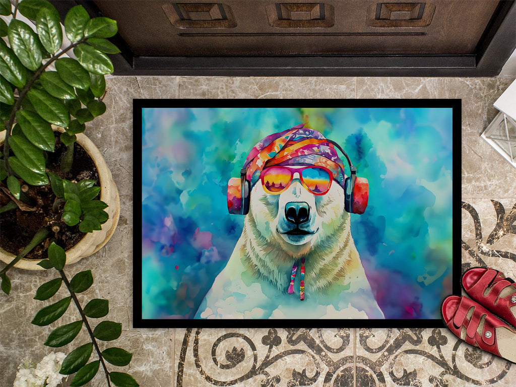 Hippie Animal Polar Bear Doormat Indoor Outdoor 24H X 36W Front Door Mat Rugs for Entryway, Non Slip Washable Low Pile,