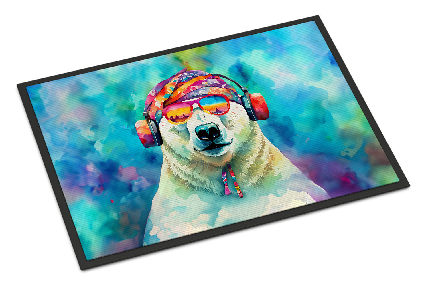 Hippie Animal Polar Bear Doormat Indoor Outdoor 18H X 27W Front Door Mat Rugs for Entryway, Non Slip Washable