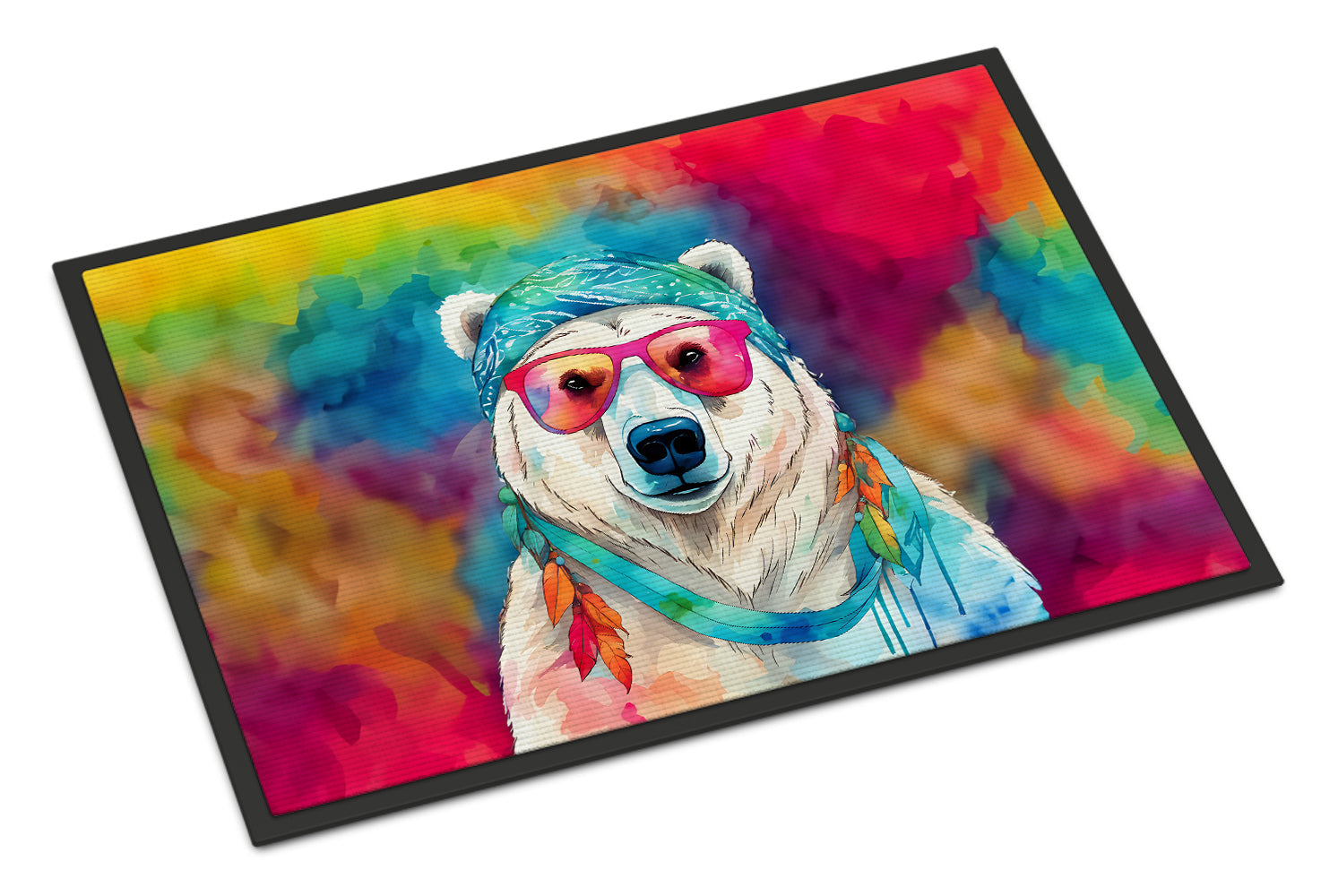 Hippie Animal Polar Bear Doormat Indoor Outdoor 18H X 27W Front Door Mat Rugs for Entryway, Non Slip Washable