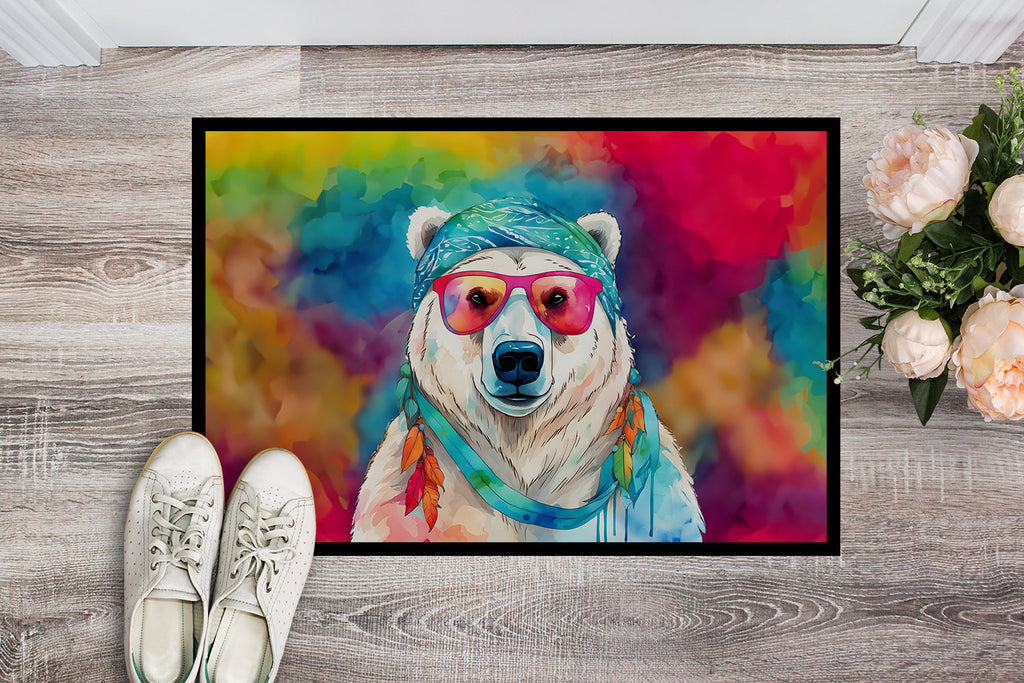 Hippie Animal Polar Bear Doormat Indoor Outdoor 18H X 27W Front Door Mat Rugs for Entryway, Non Slip Washable