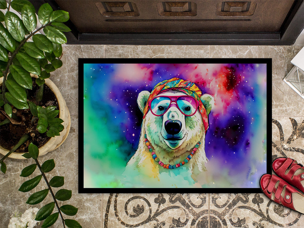 Hippie Animal Polar Bear Doormat Indoor Outdoor 18H X 27W Front Door Mat Rugs for Entryway, Non Slip Washable