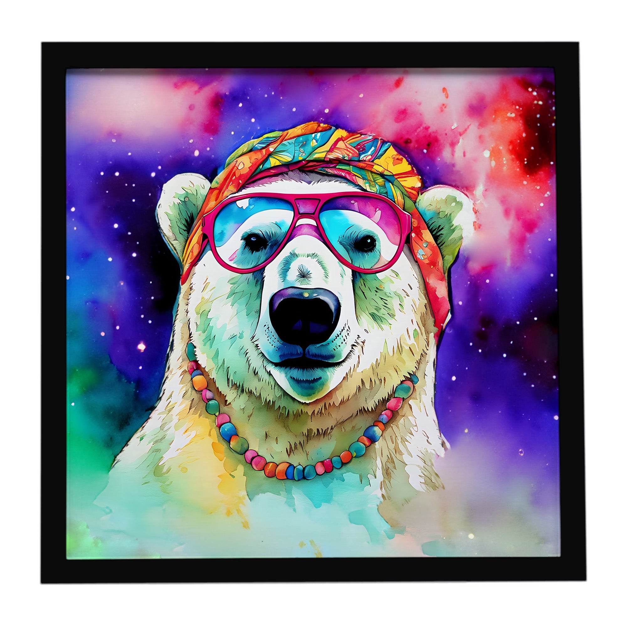 Hippie Animal Polar Bear Framed Metal Print Bathroom, Kitchen, Office, Home Decor Wall Art Ready to Hang, Square, 8X8