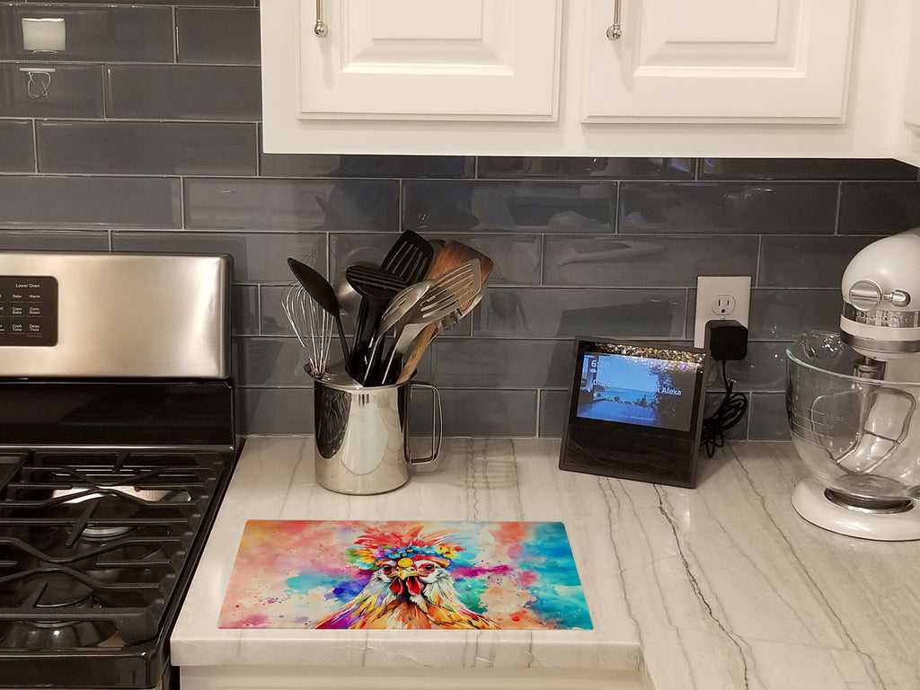 Hippie Animal Polish Poland Rooster Cutting Board Tempered Glass Kitchen Cutting Surface, Heat Resistant Chopping, Non-Slip Feet, Food Prep & Serving