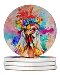 Hippie Animal Polish Poland Rooster Large Sandstone Coasters Pack of 4 Absorbent Round Coasters Decor Gifts for Men or Women, 4 in, Multicolor