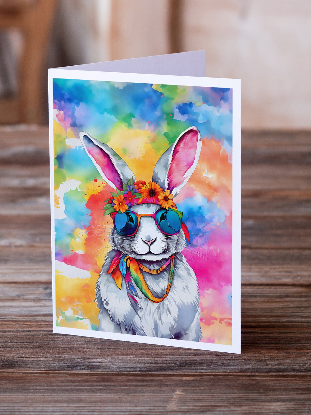 Hippie Animal Rabbit Greeting Cards Pack of 8 Blank Cards with Envelopes Whimsical A7 Size 5x7