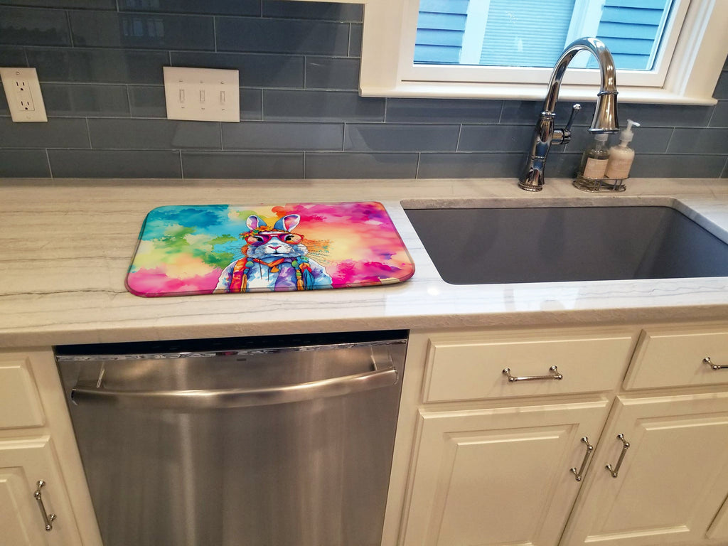 Hippie Animal Rabbit Dish Drying Mat Absorbent Dish Drying Mat Pad for Kitchen Counter Dish Drainer Mat for Countertop, 14 x 21", Multicolor