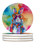 Hippie Animal Rabbit Large Sandstone Coasters Pack of 4 Absorbent Round Coasters Decor Gifts for Men or Women, 4 in, Multicolor