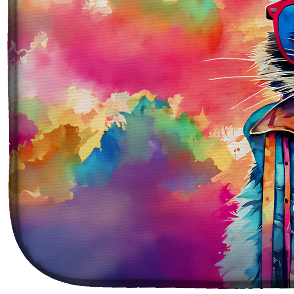Hippie Animal Raccoon Dish Drying Mat Absorbent Dish Drying Mat Pad for Kitchen Counter Dish Drainer Mat for Countertop, 14 x 21", Multicolor