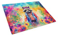 Hippie Animal Raccoon Cutting Board Tempered Glass Kitchen Cutting Surface, Heat Resistant Chopping, Non-Slip Feet, Food Prep & Serving