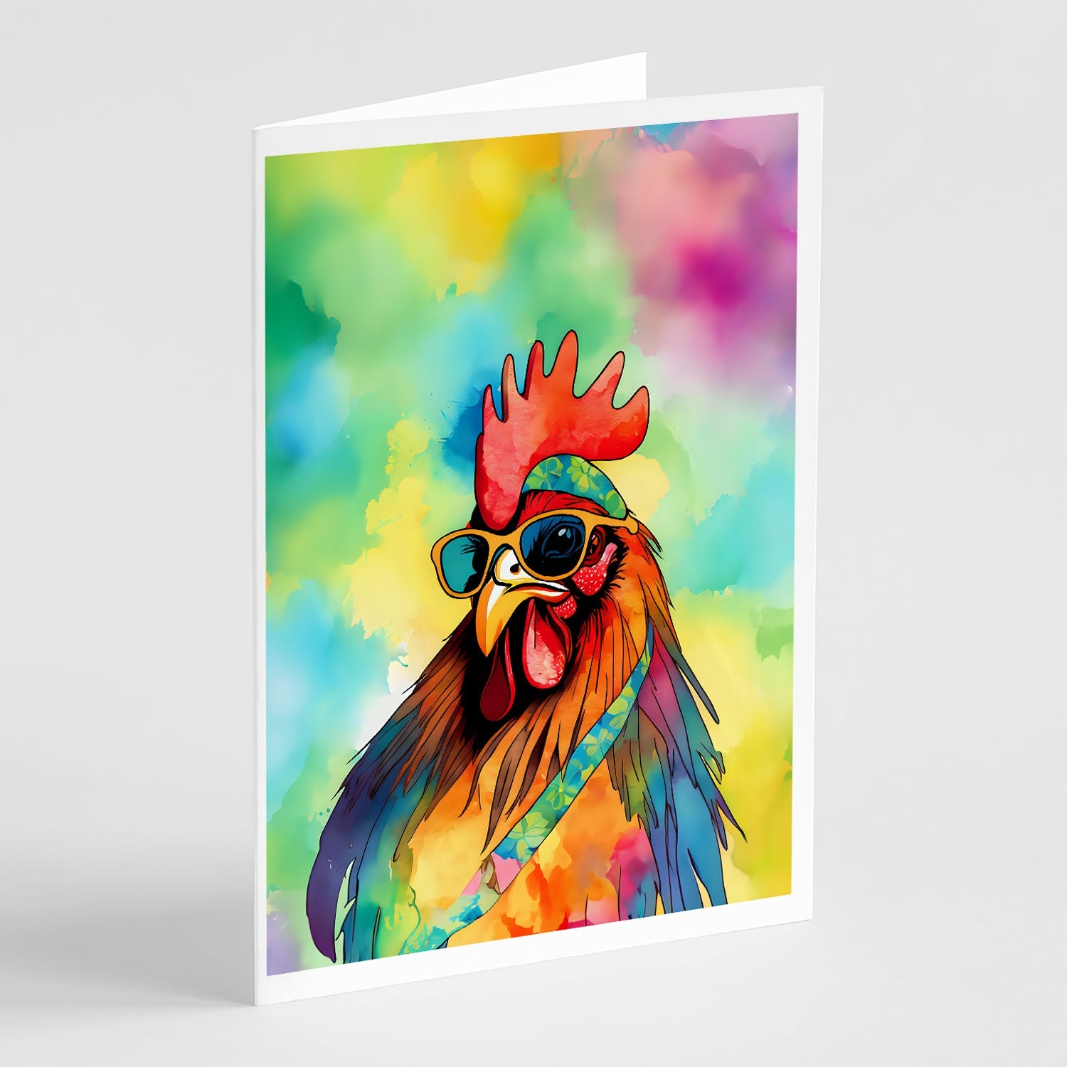 Hippie Animal Rooster Greeting Cards Pack of 8 Blank Cards with Envelopes Whimsical A7 Size 5x7