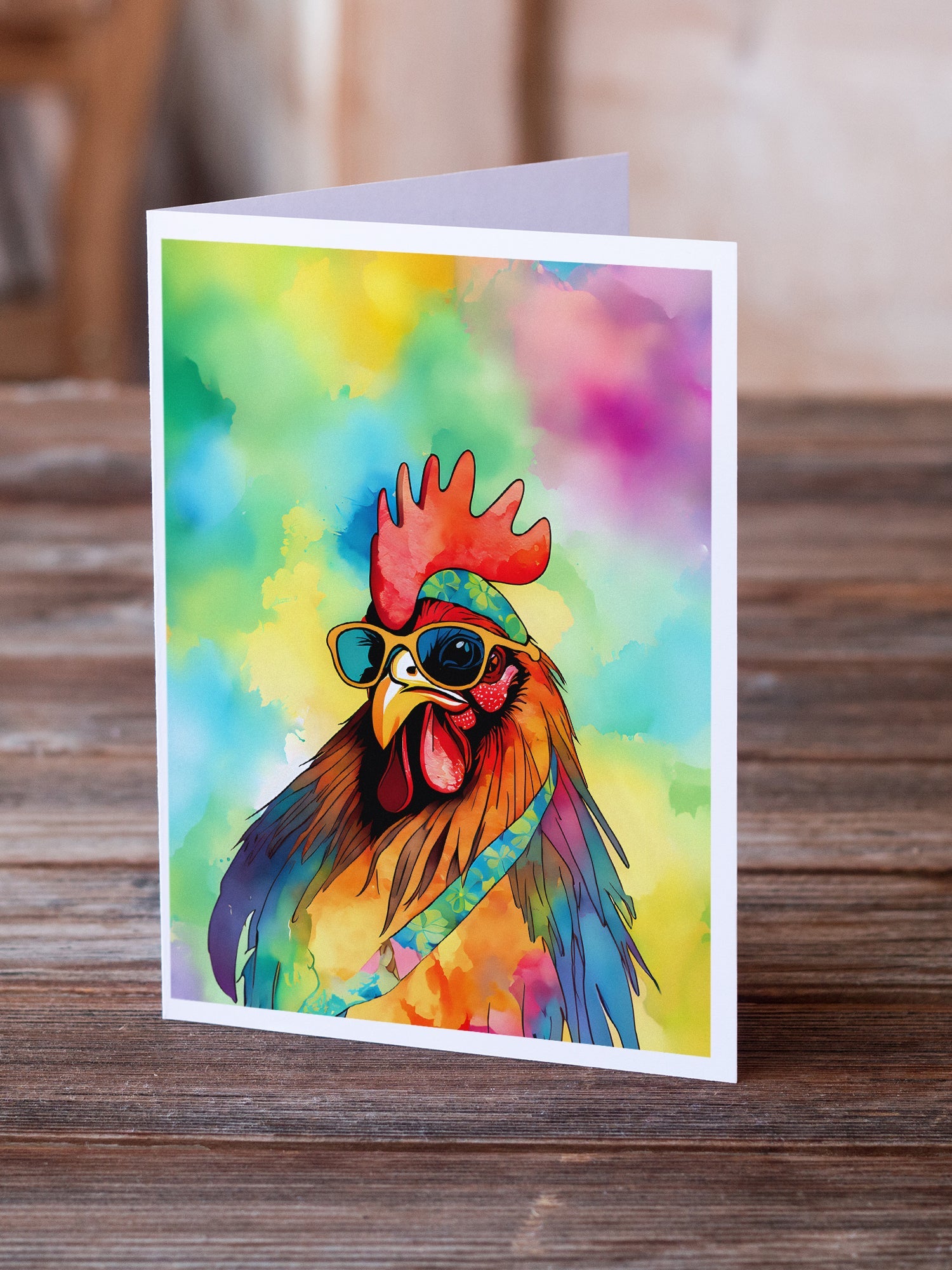 Hippie Animal Rooster Greeting Cards Pack of 8 Blank Cards with Envelopes Whimsical A7 Size 5x7
