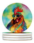 Hippie Animal Rooster Large Sandstone Coasters Pack of 4 Absorbent Round Coasters Decor Gifts for Men or Women, 4 in, Multicolor