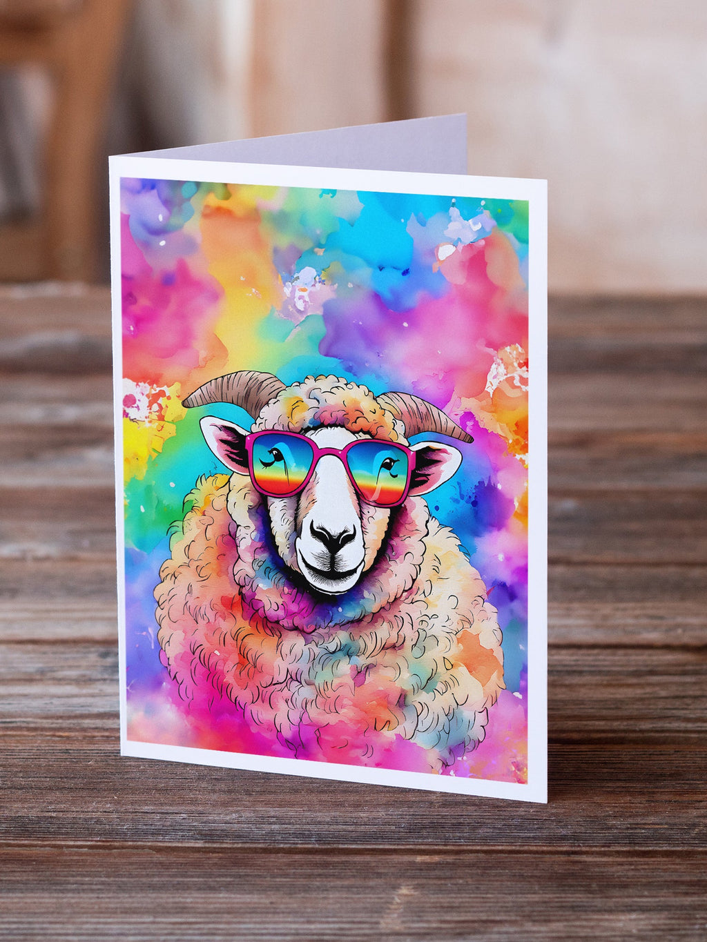 Hippie Animal Sheep Greeting Cards Pack of 8 Blank Cards with Envelopes Whimsical A7 Size 5x7