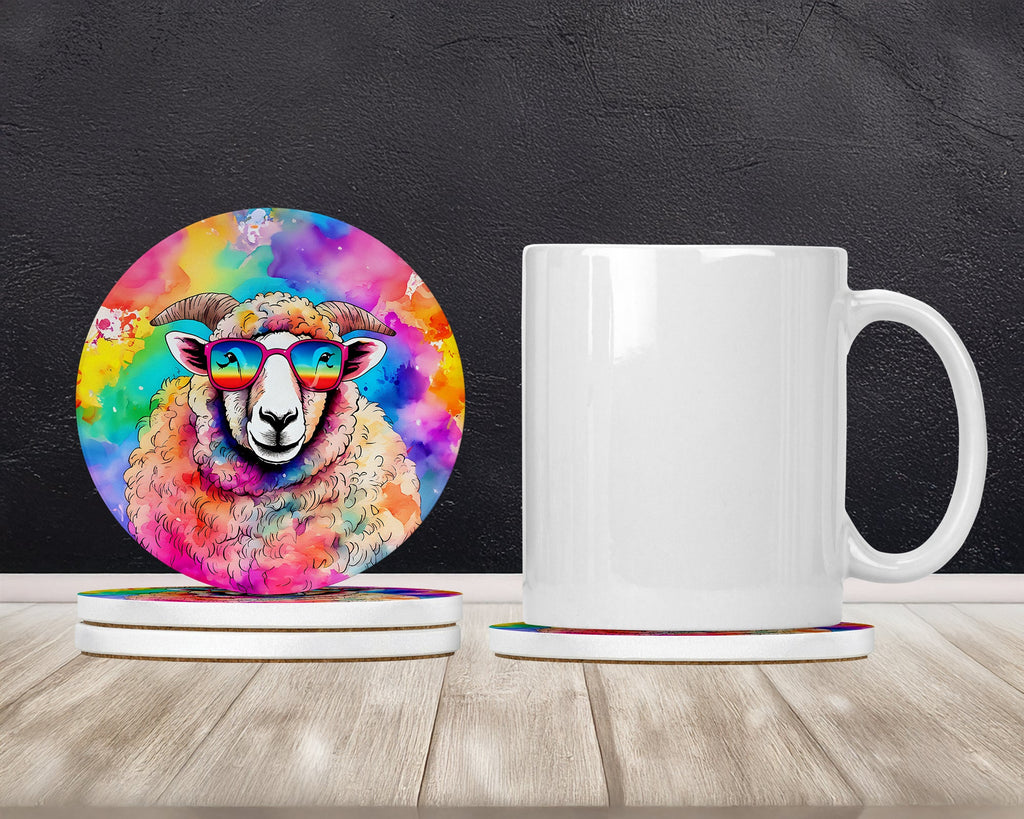 Hippie Animal Sheep Large Sandstone Coasters Pack of 4 Absorbent Round Coasters Decor Gifts for Men or Women, 4 in, Multicolor