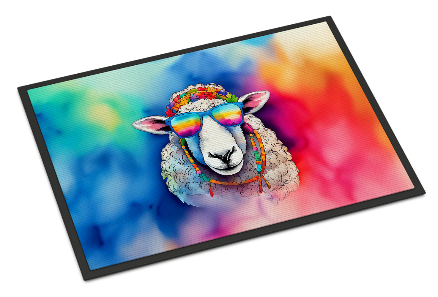 Hippie Animal Sheep Doormat Indoor Outdoor 24H X 36W Front Door Mat Rugs for Entryway, Non Slip Washable Low Pile,