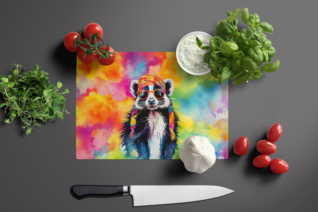 Hippie Animal Skunk Cutting Board Tempered Glass Kitchen Cutting Surface, Heat Resistant Chopping, Non-Slip Feet, Food Prep & Serving