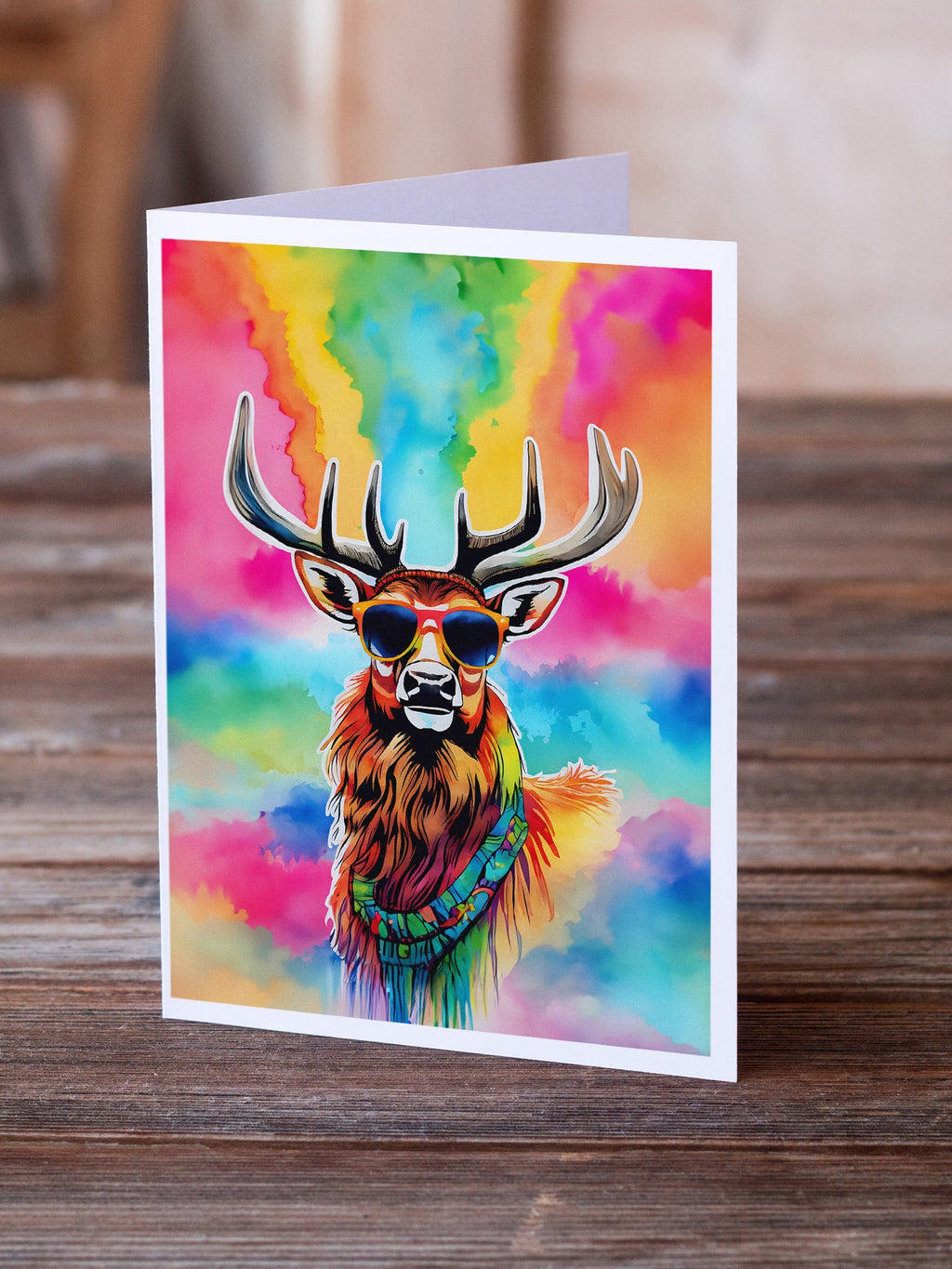 Hippie Animal Stag Deer Greeting Cards Pack of 8 Blank Cards with Envelopes Whimsical A7 Size 5x7