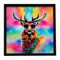 Hippie Animal Stag Deer Framed Metal Print Bathroom, Kitchen, Office, Home Decor Wall Art Ready to Hang, Square, 8X8