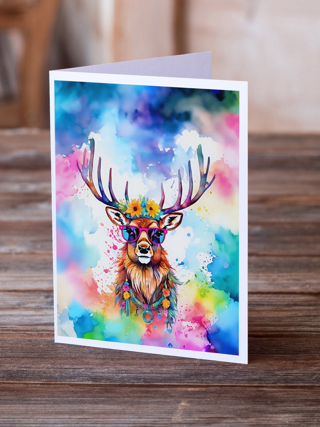 Hippie Animal Stag Deer Greeting Cards Pack of 8 Blank Cards with Envelopes Whimsical A7 Size 5x7