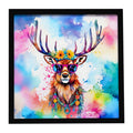 Hippie Animal Stag Deer Framed Metal Print Bathroom, Kitchen, Office, Home Decor Wall Art Ready to Hang, Square, 8X8