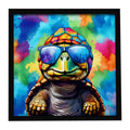 Hippie Animal Tortoise Turtle Framed Metal Print Bathroom, Kitchen, Office, Home Decor Wall Art Ready to Hang, Square, 8X8