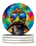 Hippie Animal Tortoise Turtle Large Sandstone Coasters Pack of 4 Absorbent Round Coasters Decor Gifts for Men or Women, 4 in, Multicolor
