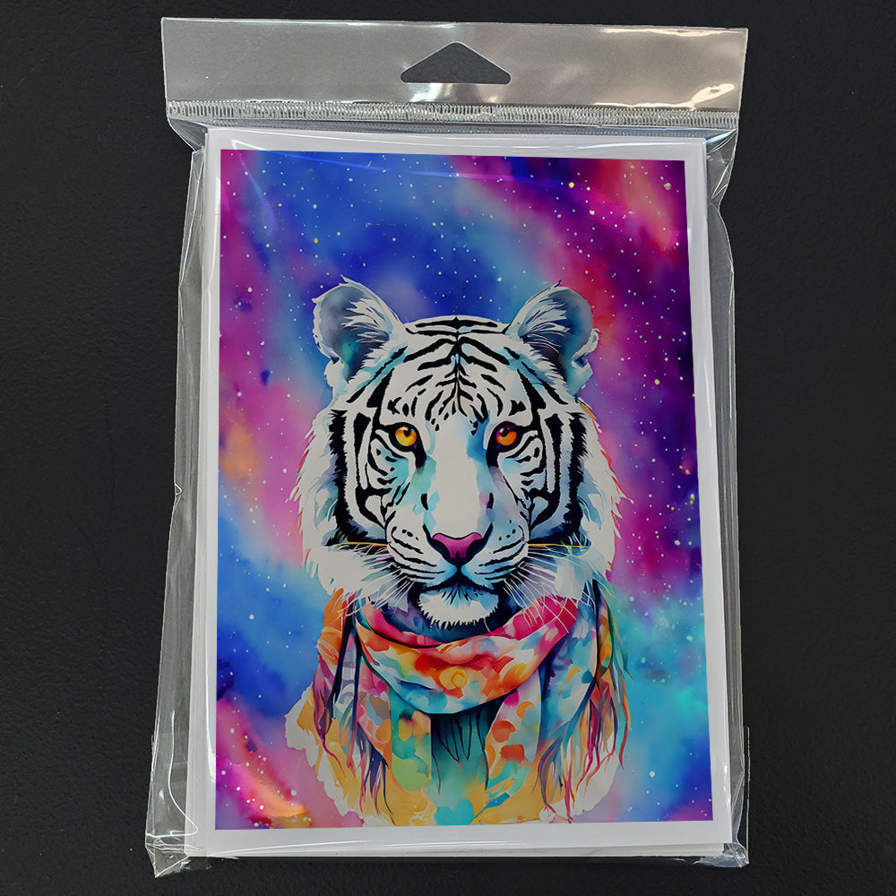 Hippie Animal White Tiger Greeting Cards Pack of 8 Blank Cards with Envelopes Whimsical A7 Size 5x7