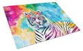 Hippie Animal White Tiger Cutting Board Tempered Glass Kitchen Cutting Surface, Heat Resistant Chopping, Non-Slip Feet, Food Prep & Serving