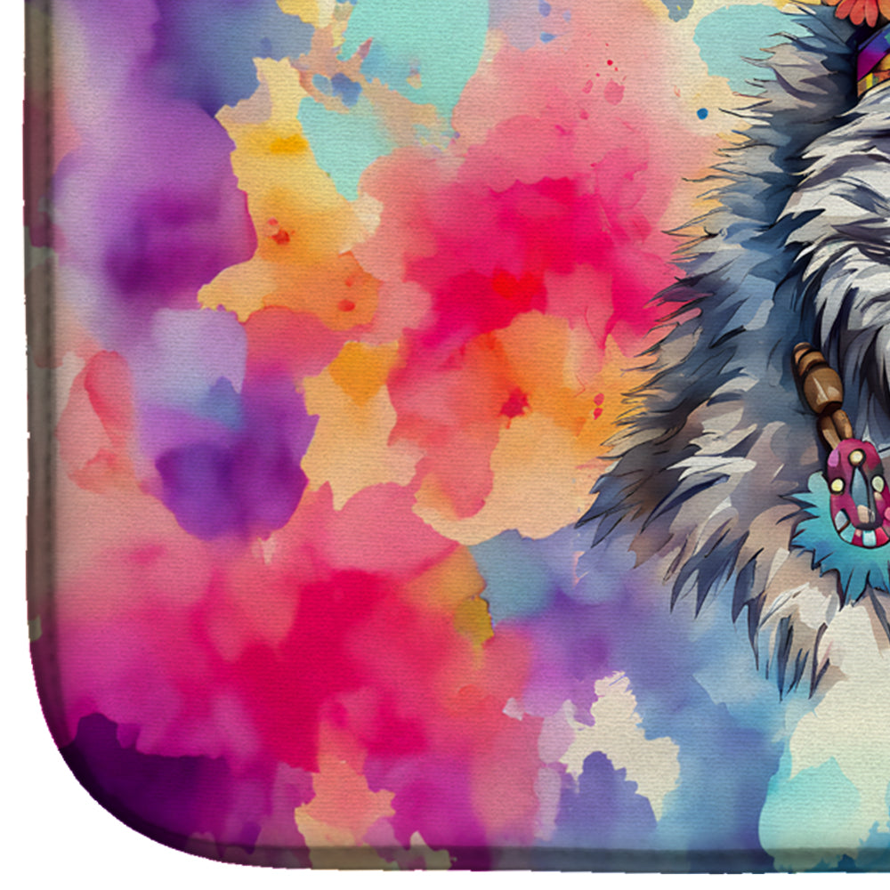 Hippie Animal Wolf Dish Drying Mat Absorbent Dish Drying Mat Pad for Kitchen Counter Dish Drainer Mat for Countertop, 14 x 21", Multicolor