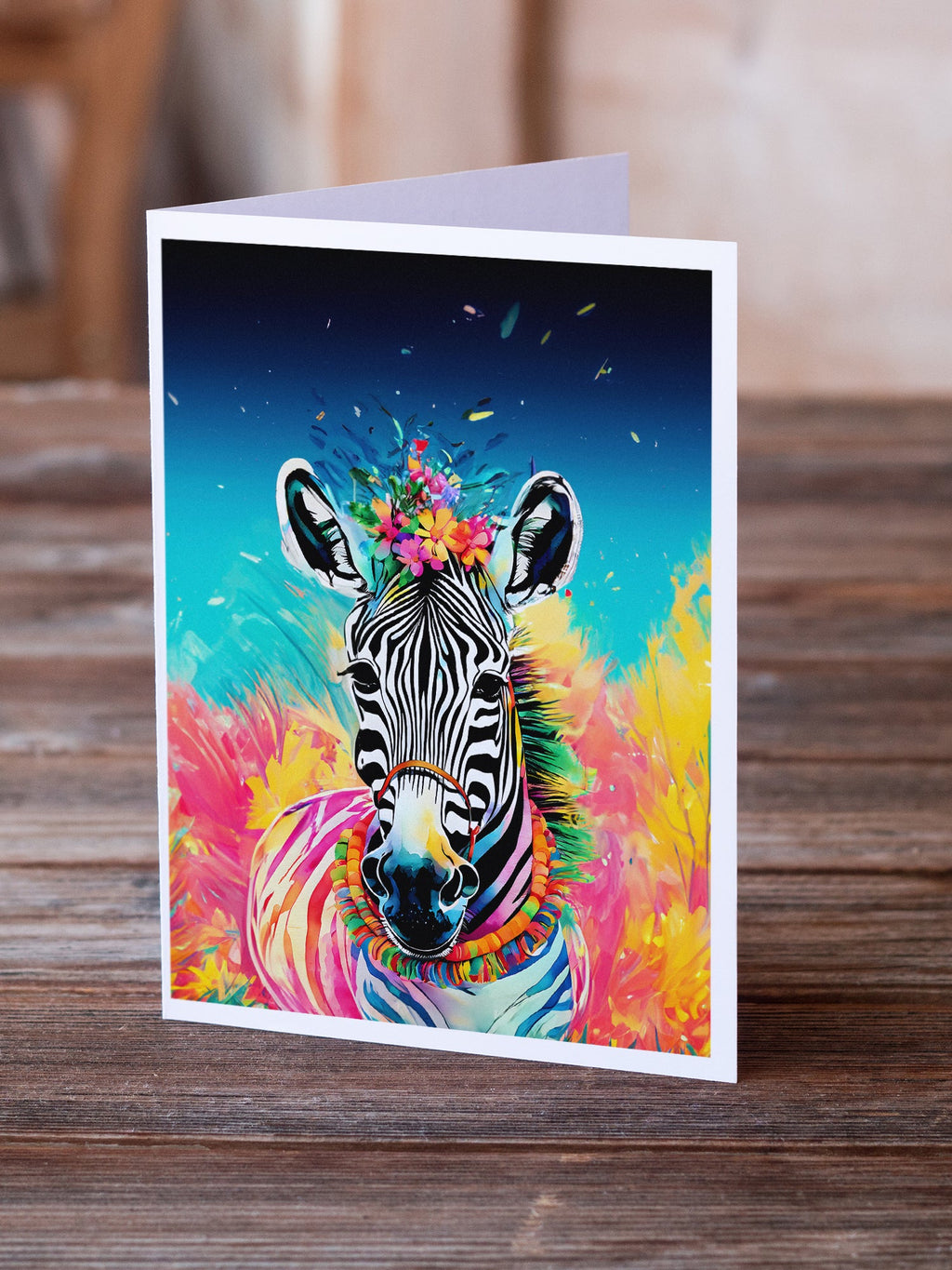 Hippie Animal Zebra Greeting Cards Pack of 8 Blank Cards with Envelopes Whimsical A7 Size 5x7